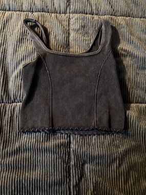 Ribbed Cropped Tank Top - Black